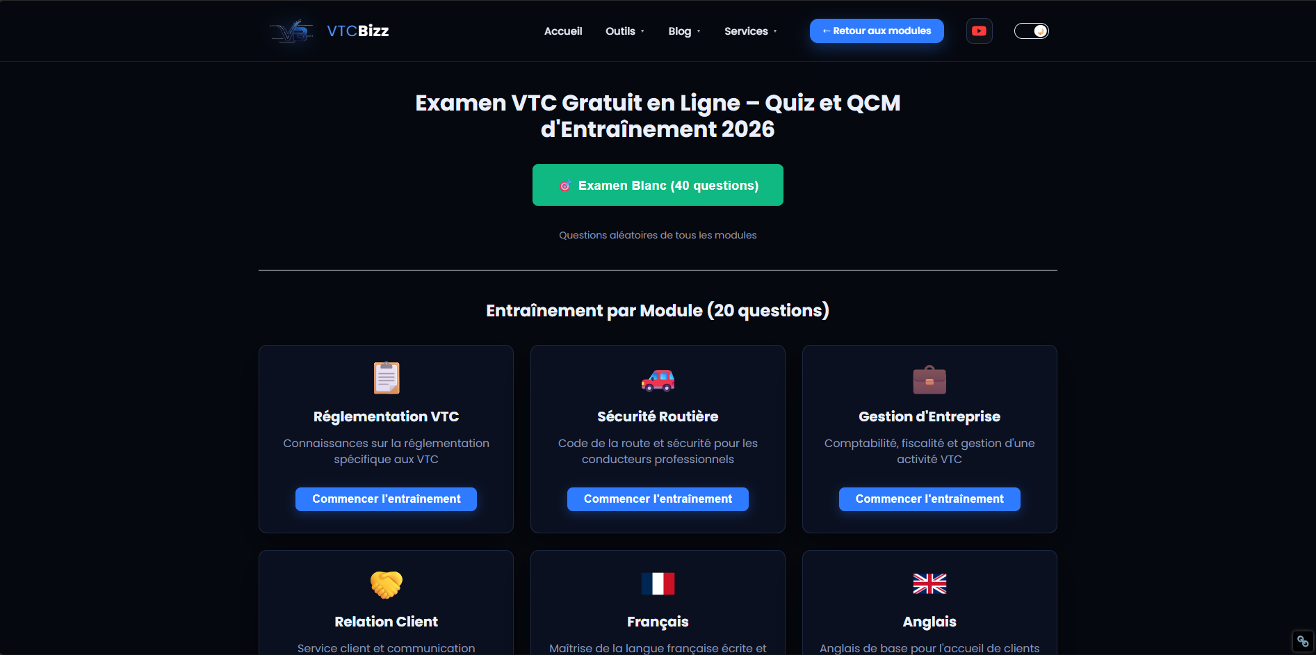 Aperçu du quiz d’examen VTC